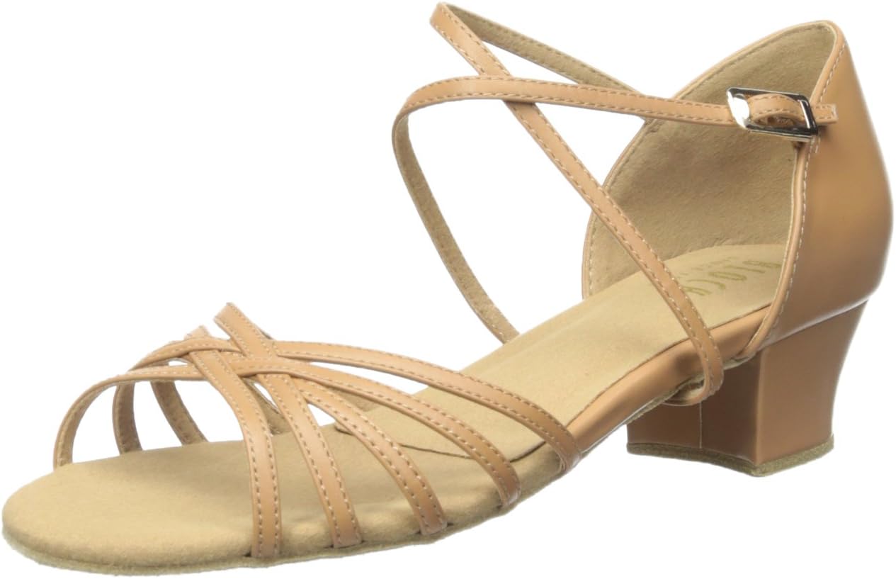 Tan cognac leather ballroom practice flat shoe with flexible sole for dance training — view 1