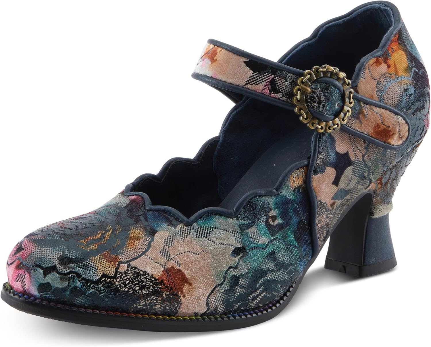 Multi-color floral tapestry Mary Jane pump with elegant design and classic silhouette — view 1