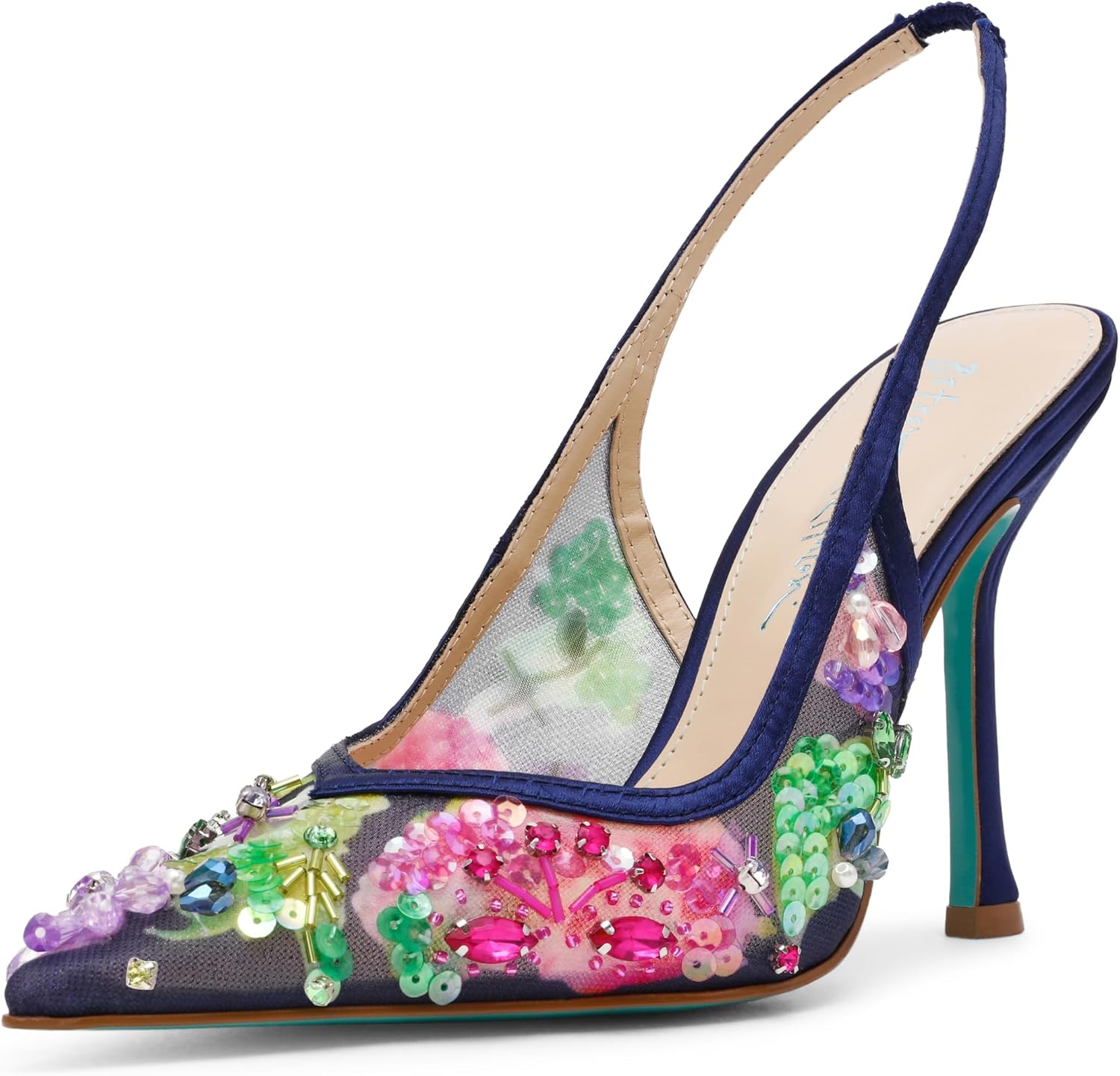 Glamorous blue pump heels for date night and wedding guest occasions — view 1