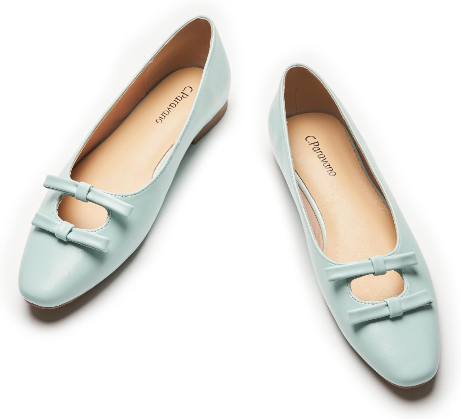 Neutral ballet flats with bowknot detail and round toe, slip-on style for women — view 1