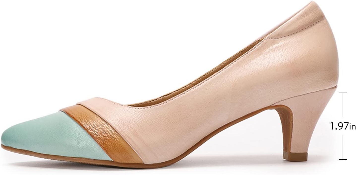 Neutral leather pointed-toe pump with medium heel, elegant and professional for work and formal occasions — view 2