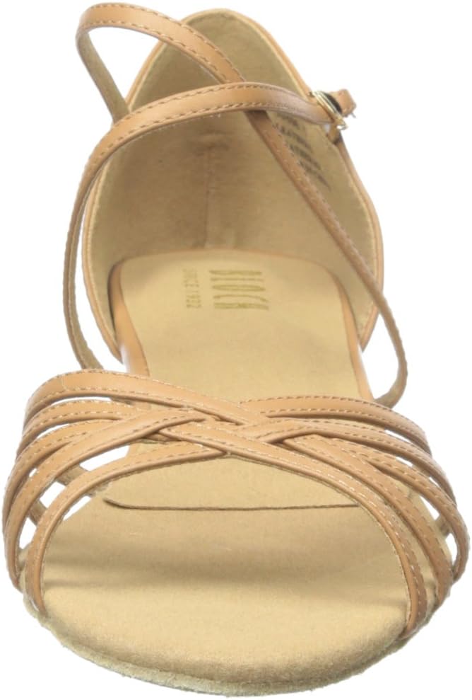 Tan cognac leather ballroom practice flat shoe with flexible sole for dance training — view 2