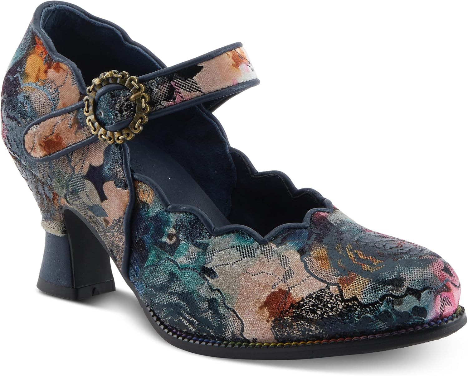 Multi-color floral tapestry Mary Jane pump with elegant design and classic silhouette — view 2