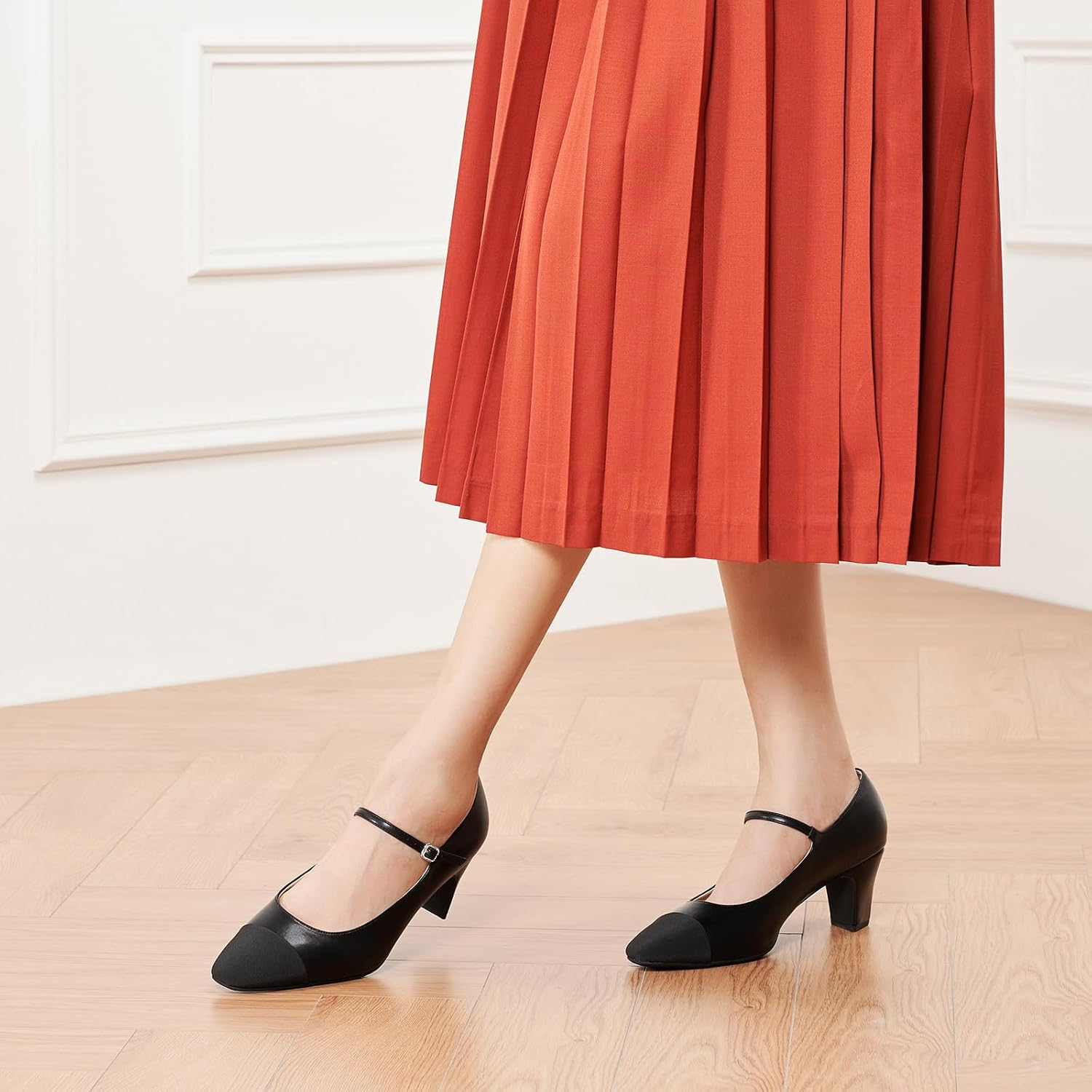 Neutral chunky heel pumps with closed round toe design, featuring a low heel and classic silhouette suitable for work and casual wear — view 3