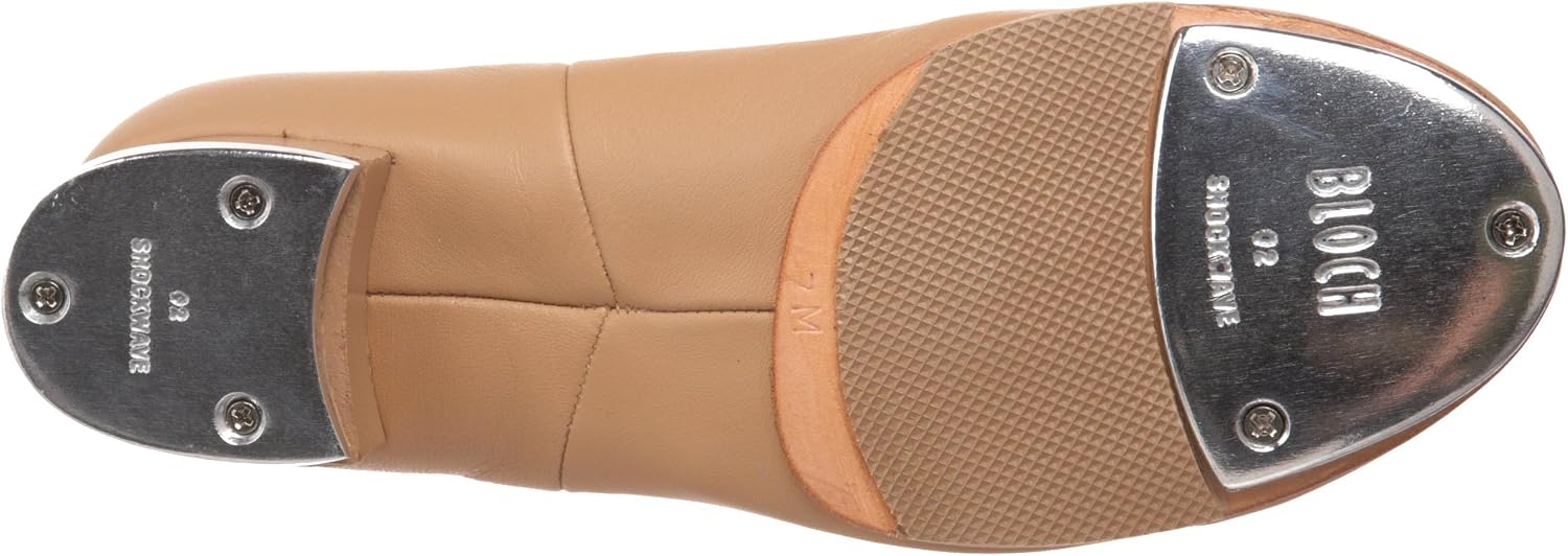 Black leather slip-on tap shoe with flexible sole, displayed on white background — view 4