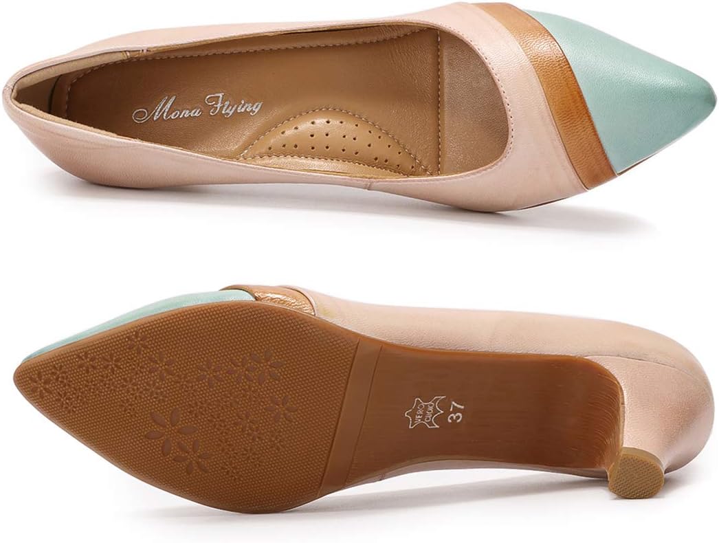 Neutral leather pointed-toe pump with medium heel, elegant and professional for work and formal occasions — view 2