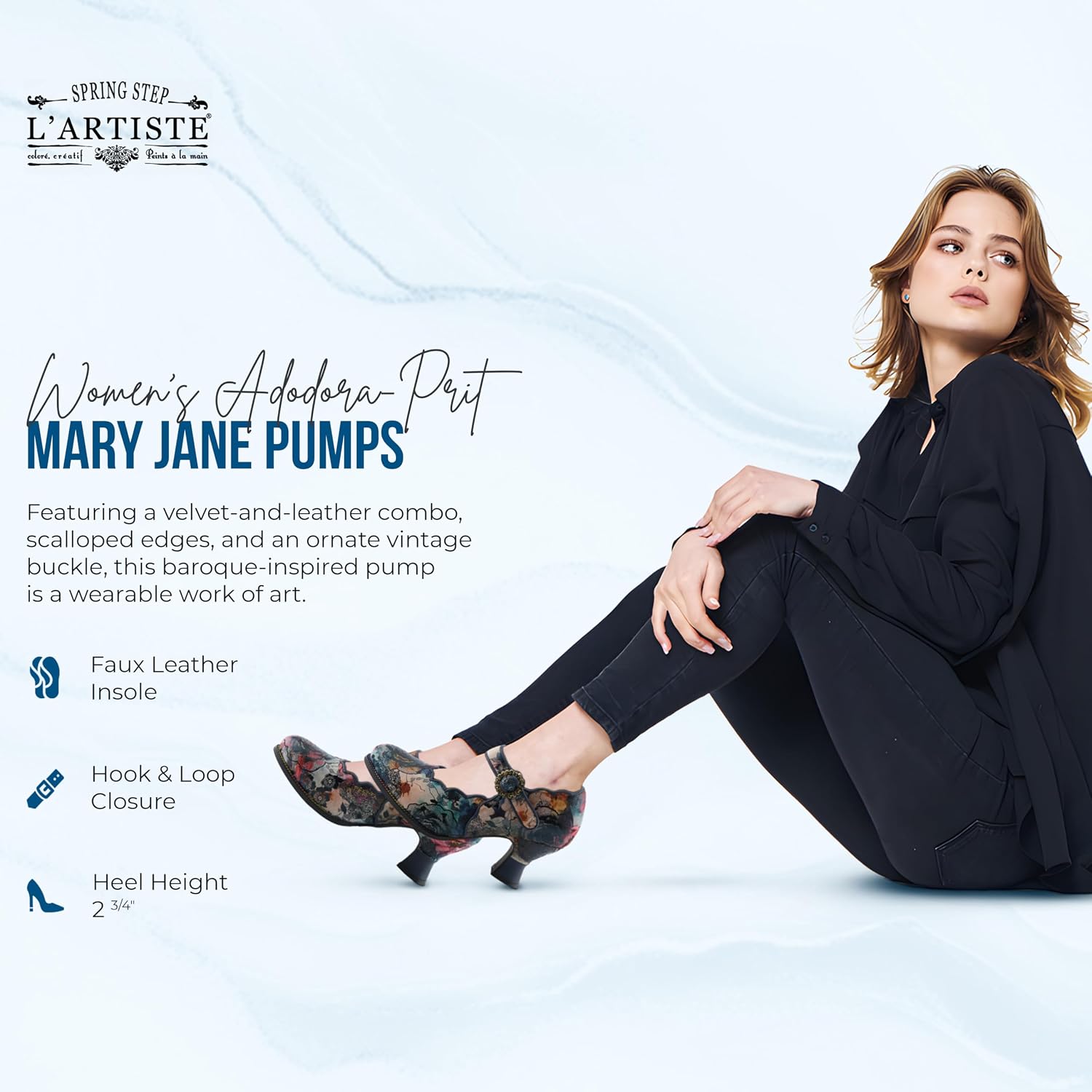 Multi-color floral tapestry Mary Jane pump with elegant design and classic silhouette — view 2