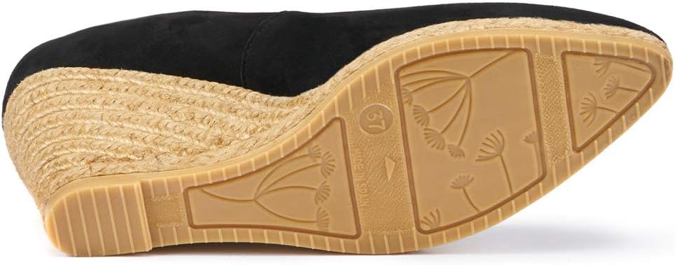 Neutral suede espadrille wedge sandal with natural jute midsole and 2.5-inch heel, shown from the side โ view 2