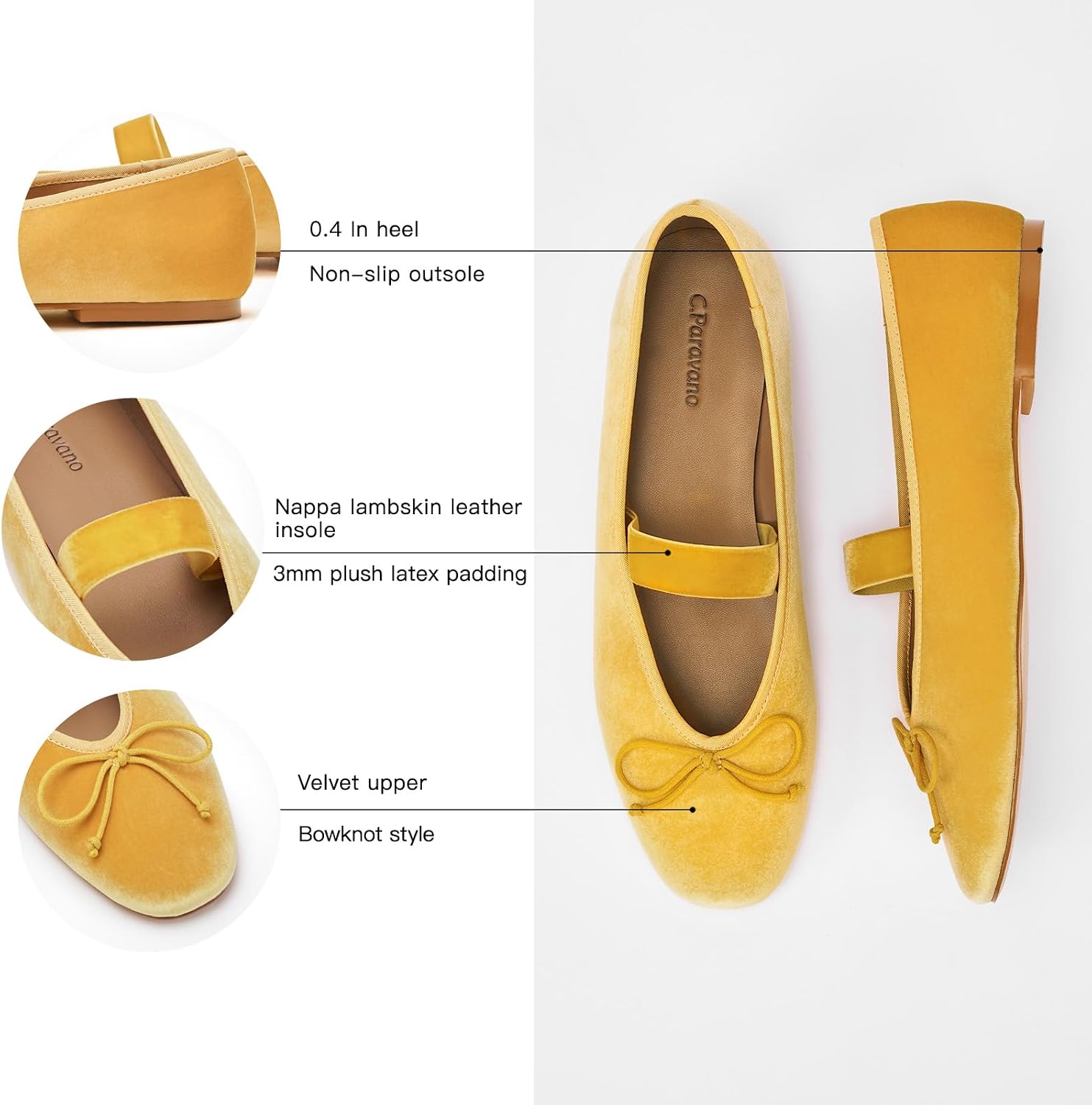 Neutral velvet Mary Jane flats with round toe and ballet flat silhouette for women — view 3