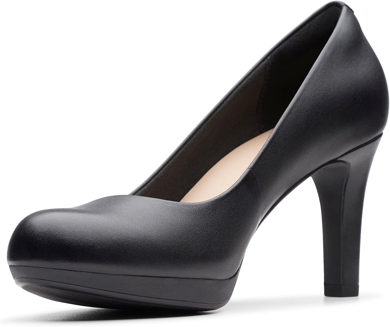 Clarks women's neutral classic pump heel viewed from the side, showing sleek silhouette and polished finish — view 3