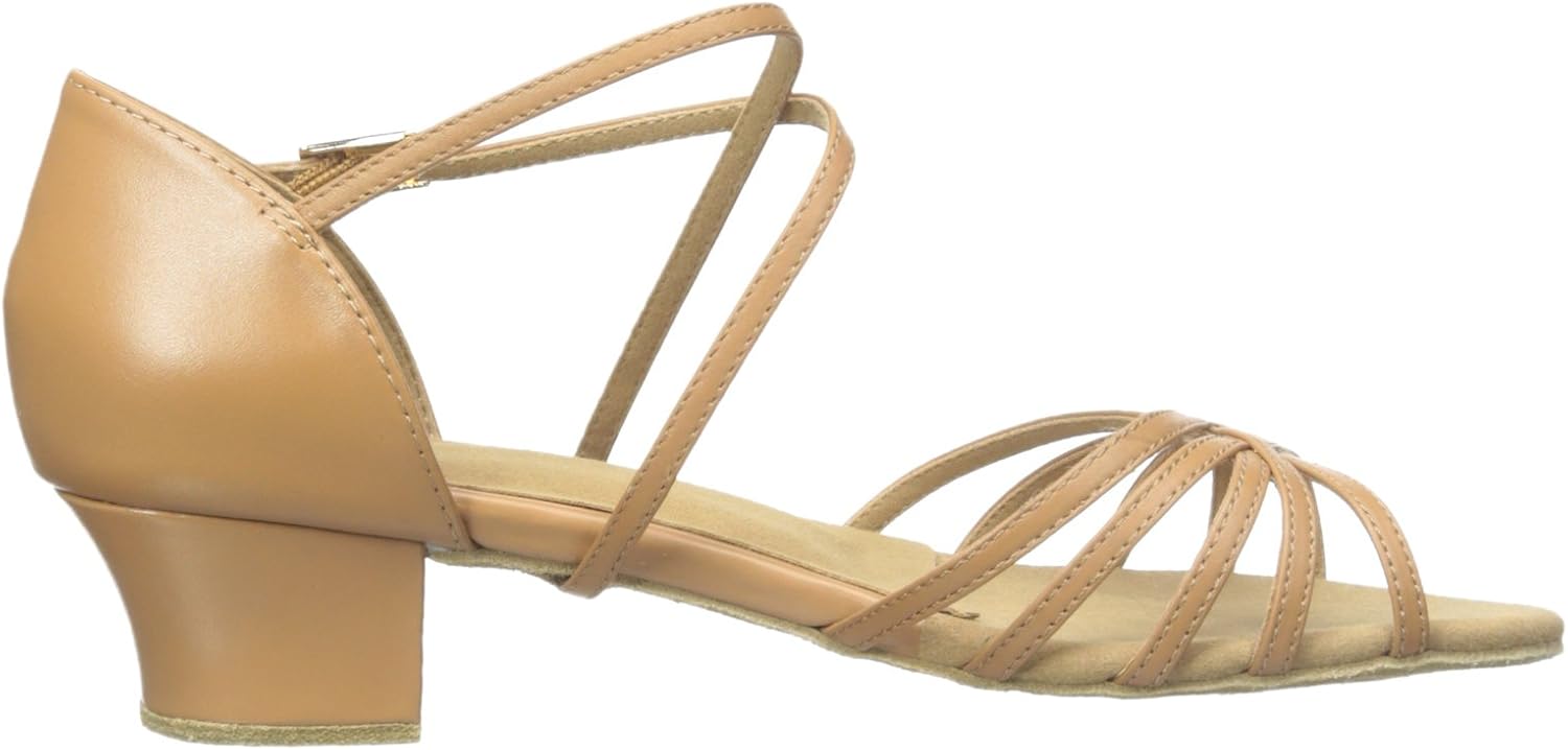 Tan cognac leather ballroom practice flat shoe with flexible sole for dance training — view 3