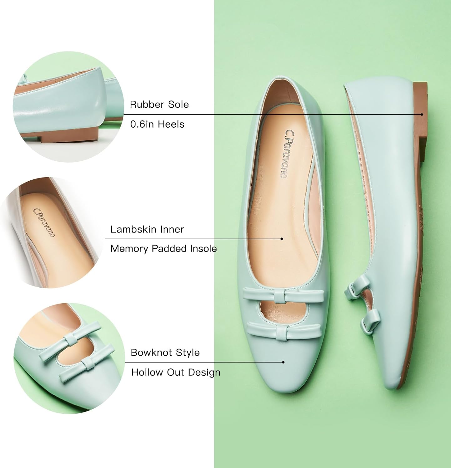 Neutral ballet flats with bowknot detail and round toe, slip-on style for women — view 3