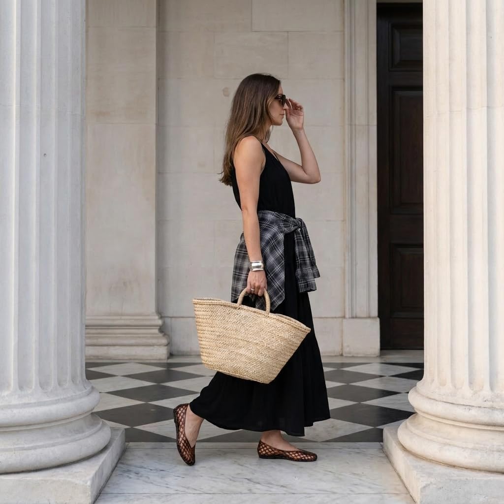 Neutral modern pointed-toe ballet flats with lattice slip-on design, shown from the side on a neutral background — view 4