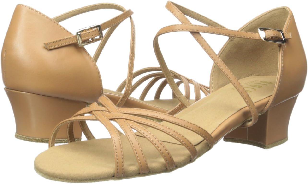 Tan cognac leather ballroom practice flat shoe with flexible sole for dance training — view 4