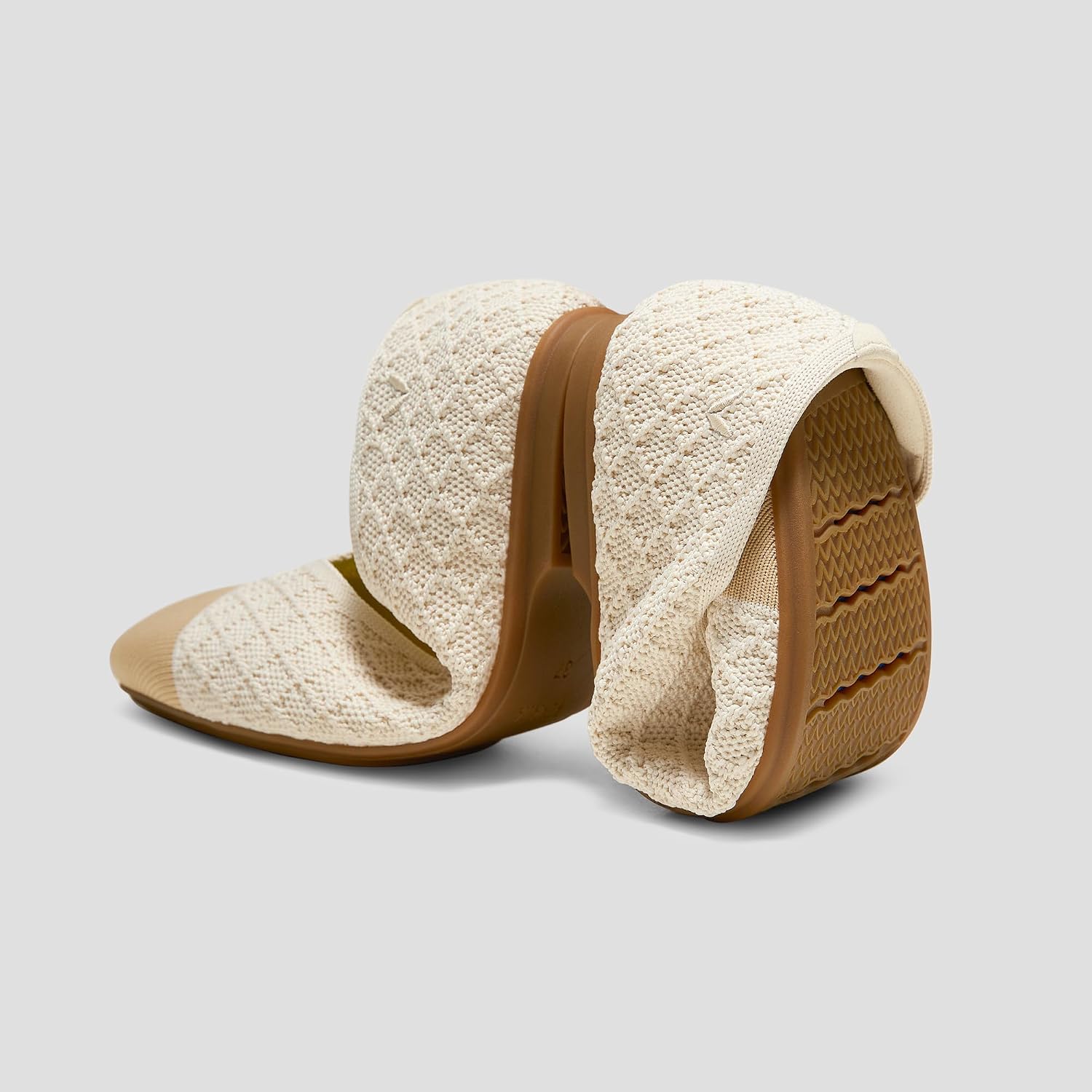 Neutral square-toe ballet flats with V-cut design and minimalist style, displayed on white background โ view 4