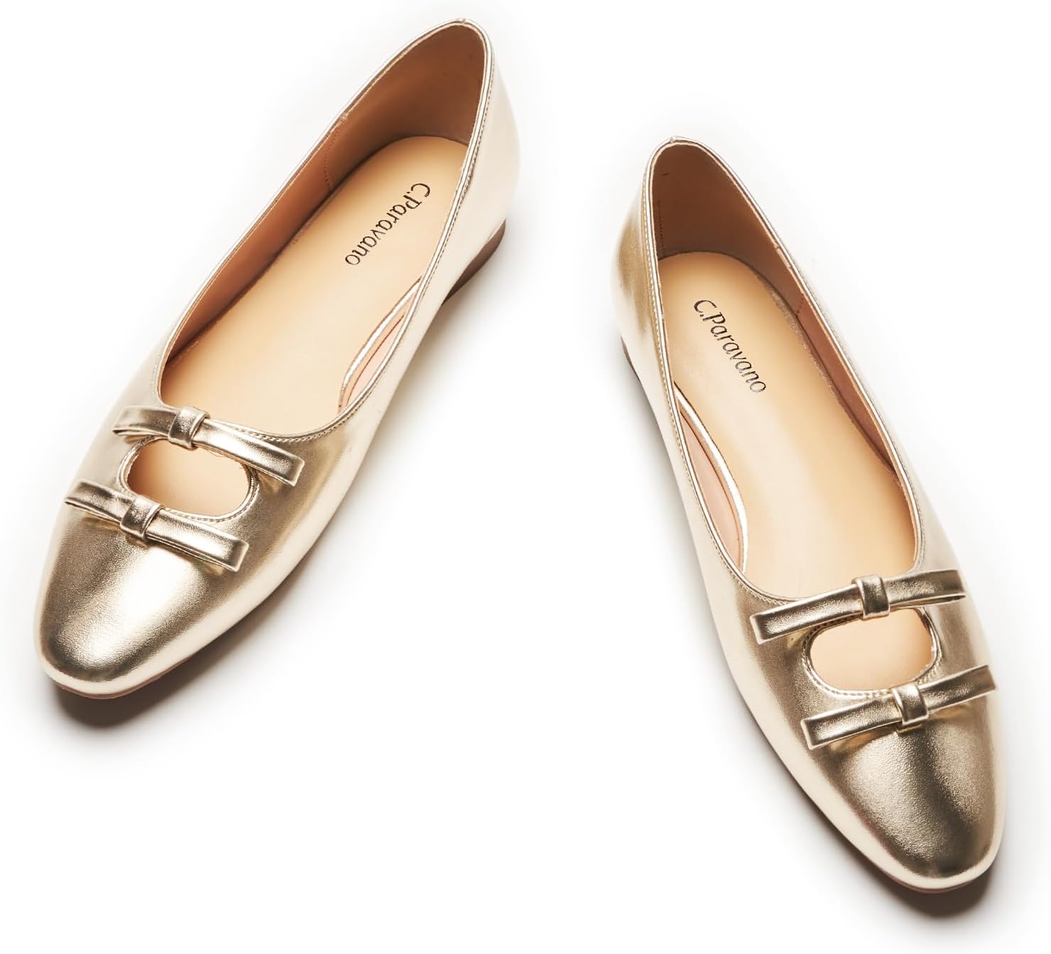 Neutral ballet flats with bowknot detail and round toe, slip-on style for women — view 4