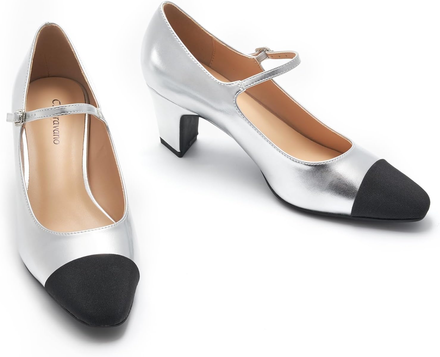 Neutral chunky heel pumps with closed round toe design, featuring a low heel and classic silhouette suitable for work and casual wear — view 4