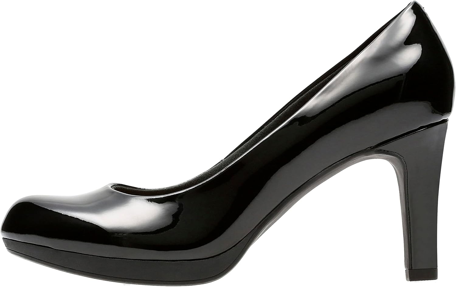 Clarks women's neutral classic pump heel viewed from the side, showing sleek silhouette and polished finish — view 5