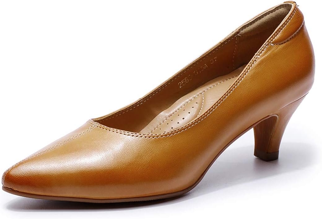 Neutral leather pointed-toe pump with medium heel, elegant and professional for work and formal occasions — view 5