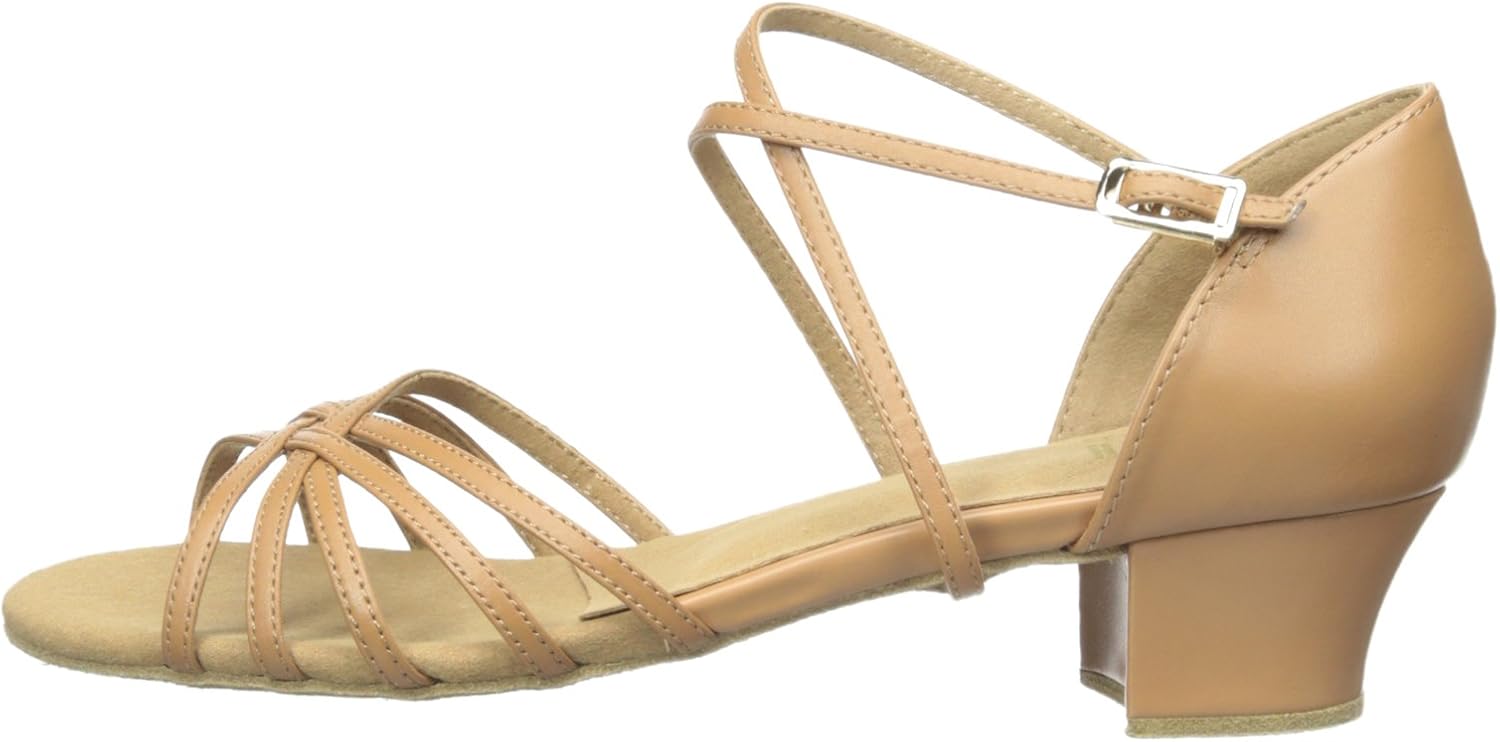 Tan cognac leather ballroom practice flat shoe with flexible sole for dance training — view 5