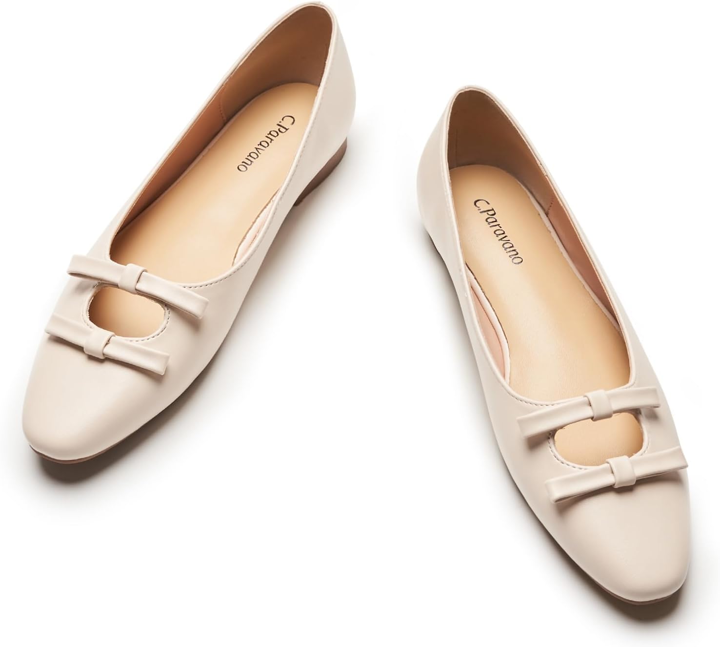 Neutral ballet flats with bowknot detail and round toe, slip-on style for women — view 5