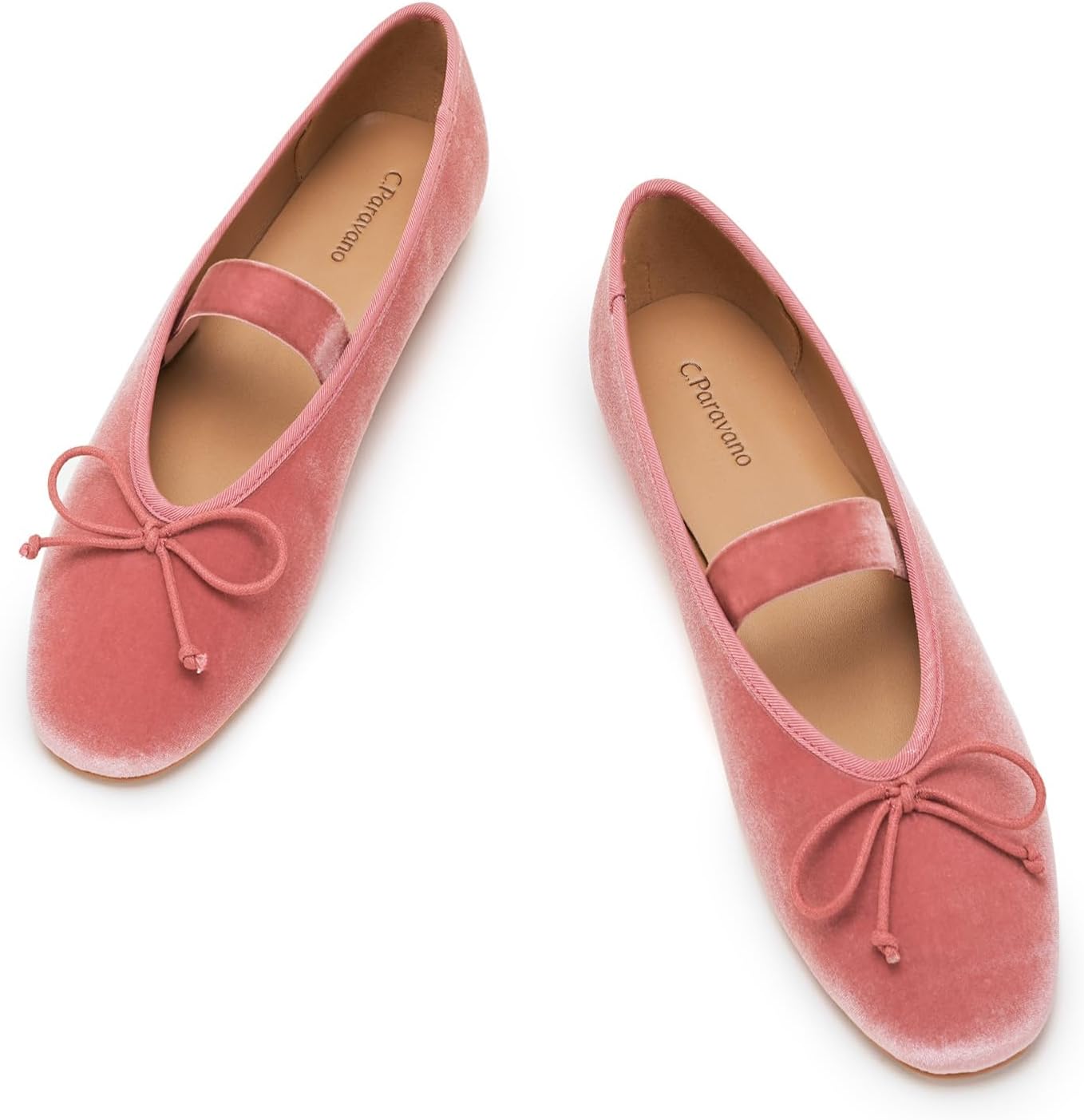 Neutral velvet Mary Jane flats with round toe and ballet flat silhouette for women — view 5