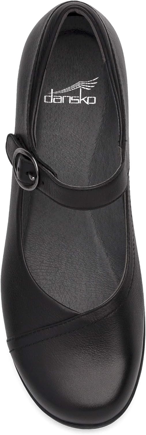 Neutral Mary Jane flat with buckle strap and lightweight rubber outsole, displayed from the side — view 2