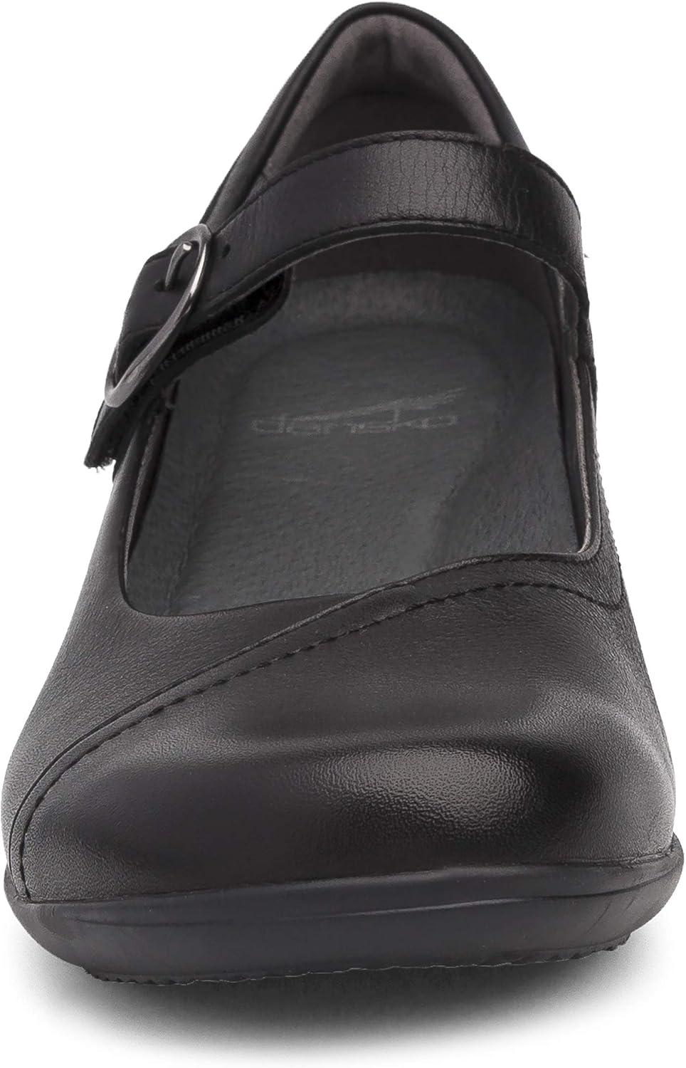 Neutral Mary Jane flat with buckle strap and lightweight rubber outsole, displayed from the side — view 4