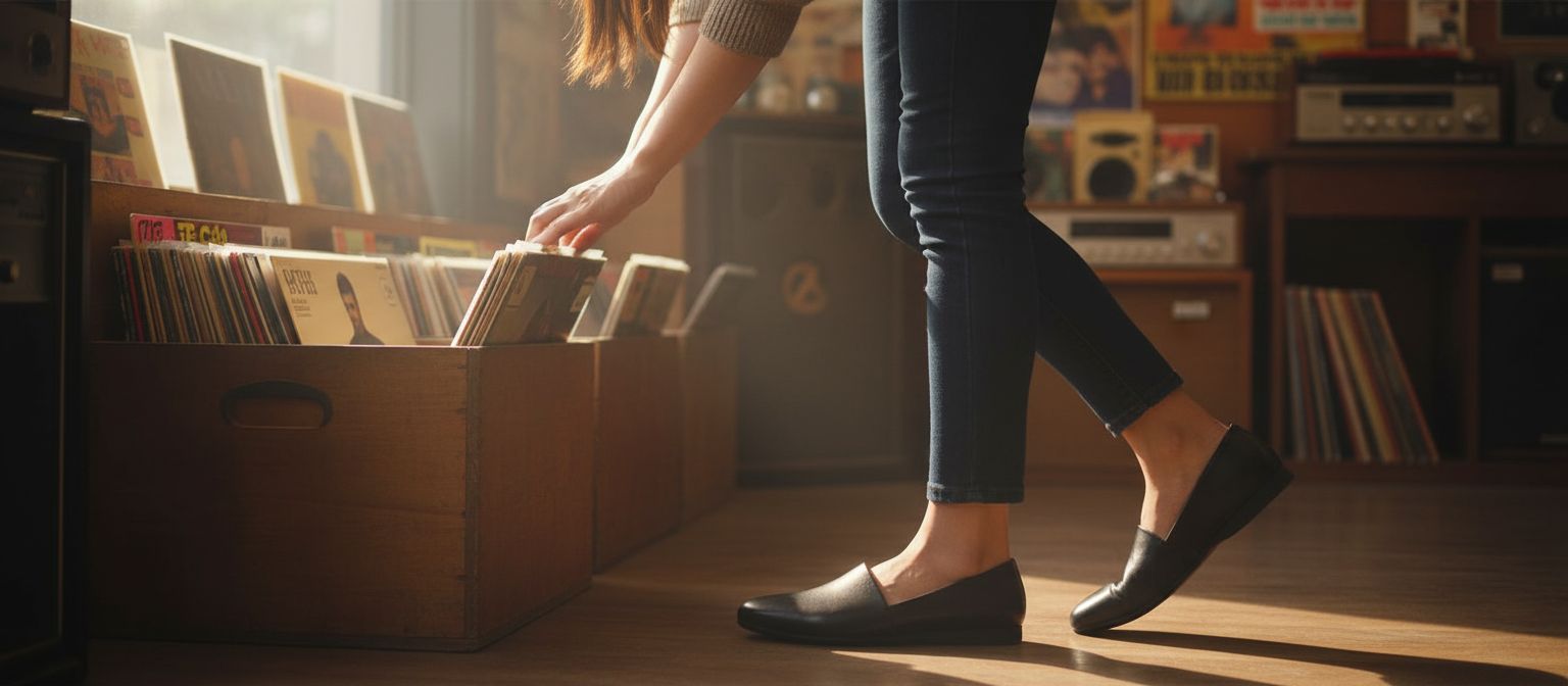 Neutral slip-on flat shoes with arch support and lightweight rubber outsole, designed for work and casual wear โ view 2