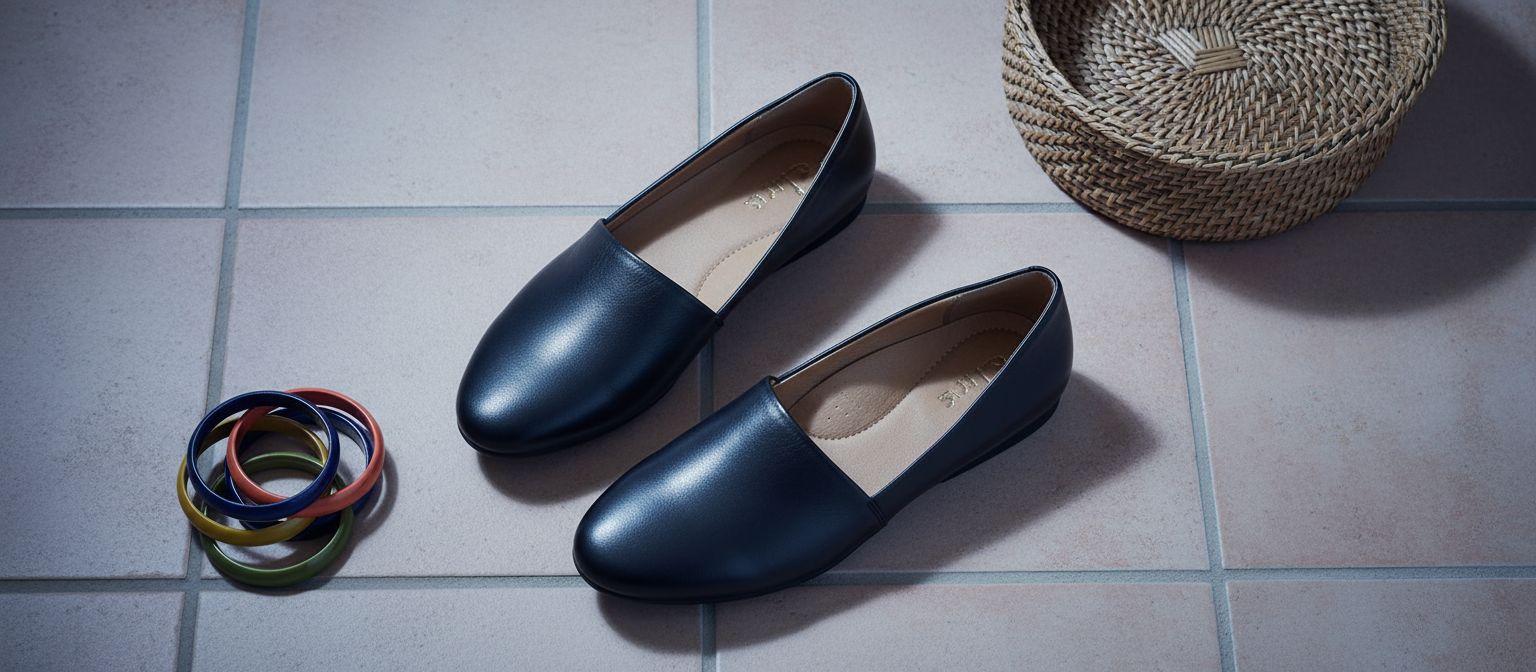 Neutral slip-on flat shoes with arch support and lightweight rubber outsole, designed for work and casual wear โ view 6