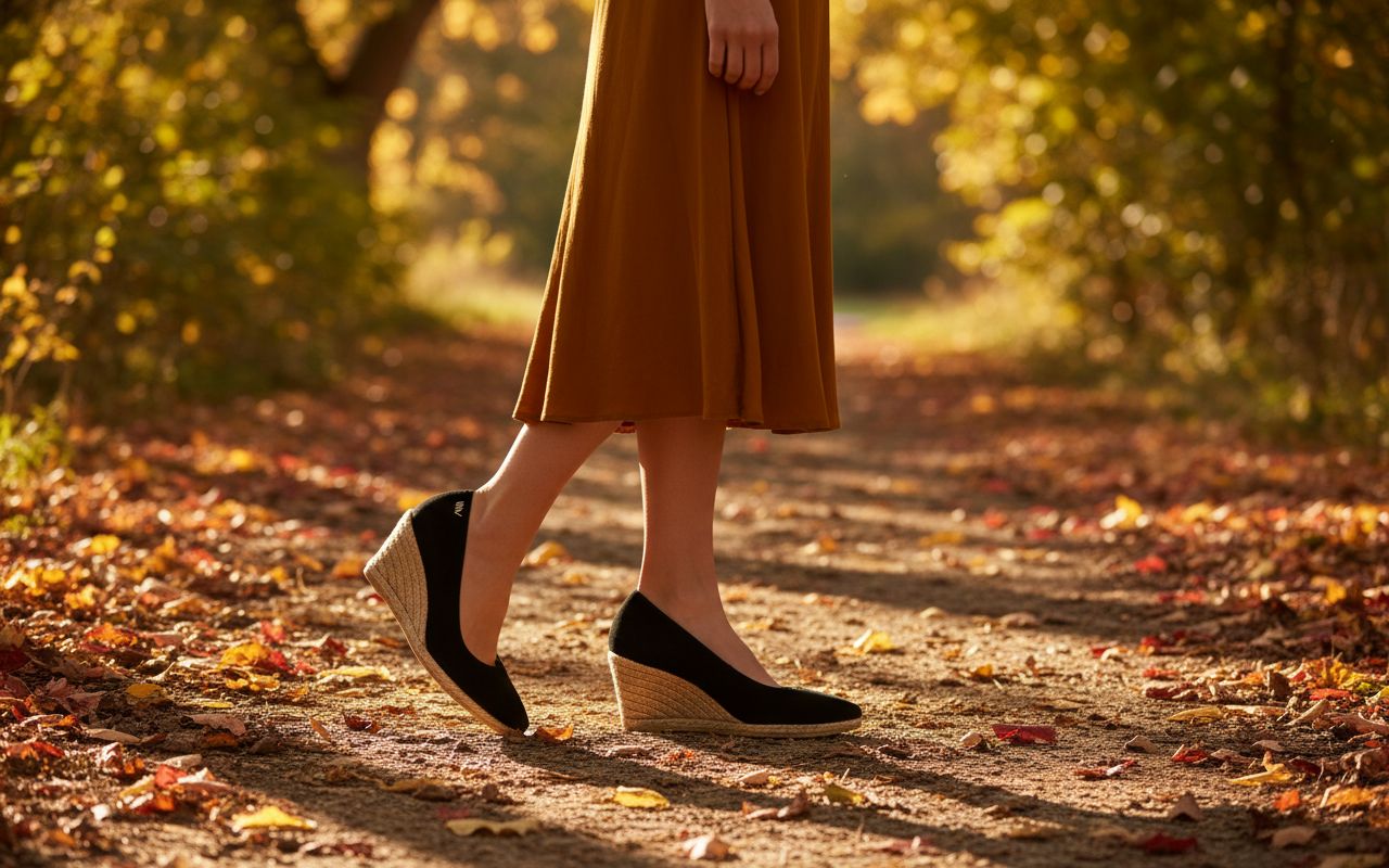 Neutral suede espadrille wedge sandal with natural jute midsole and 2.5-inch heel, shown from the side โ view 3