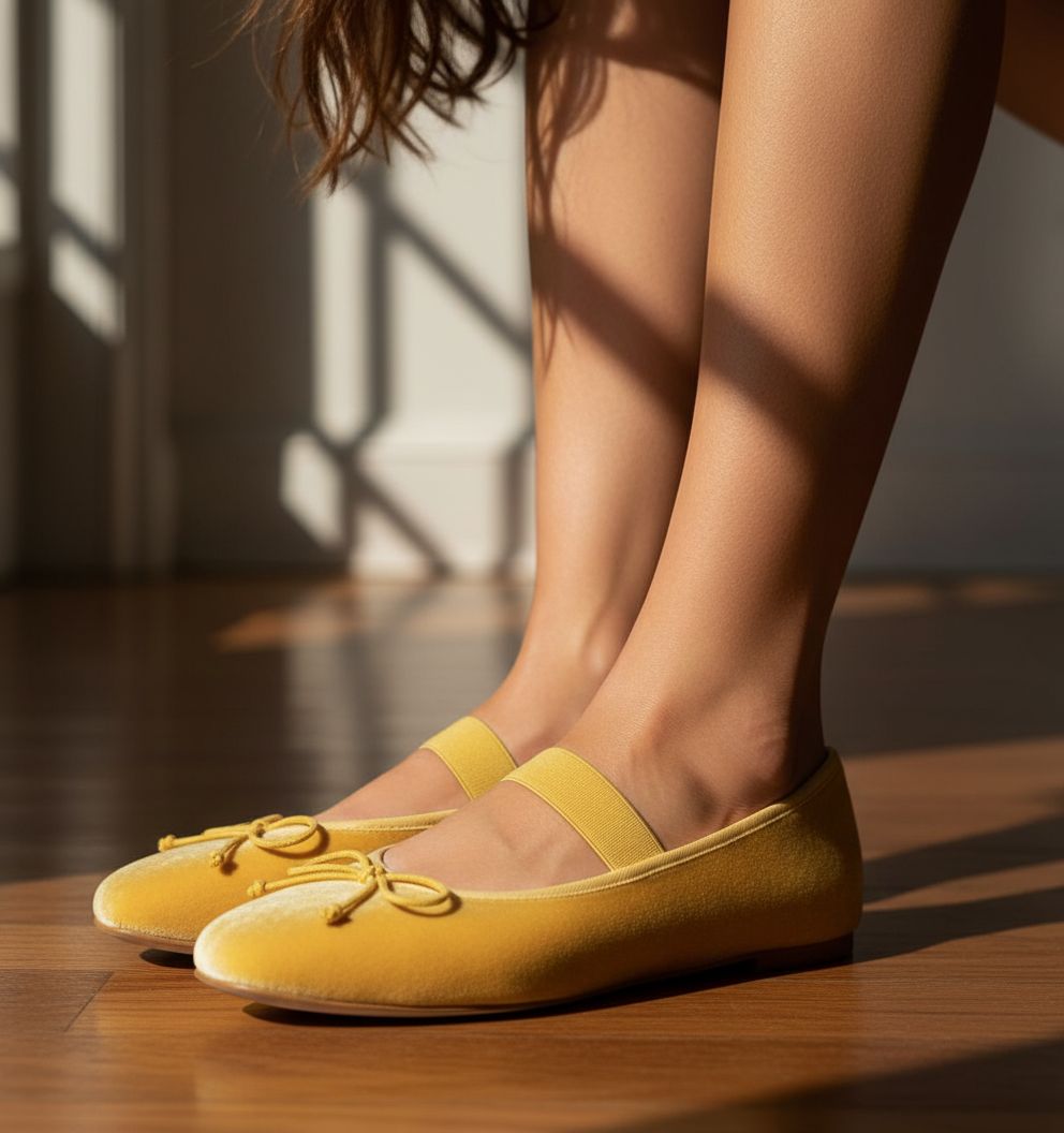 Neutral velvet Mary Jane flats with round toe and ballet flat silhouette for women — view 4