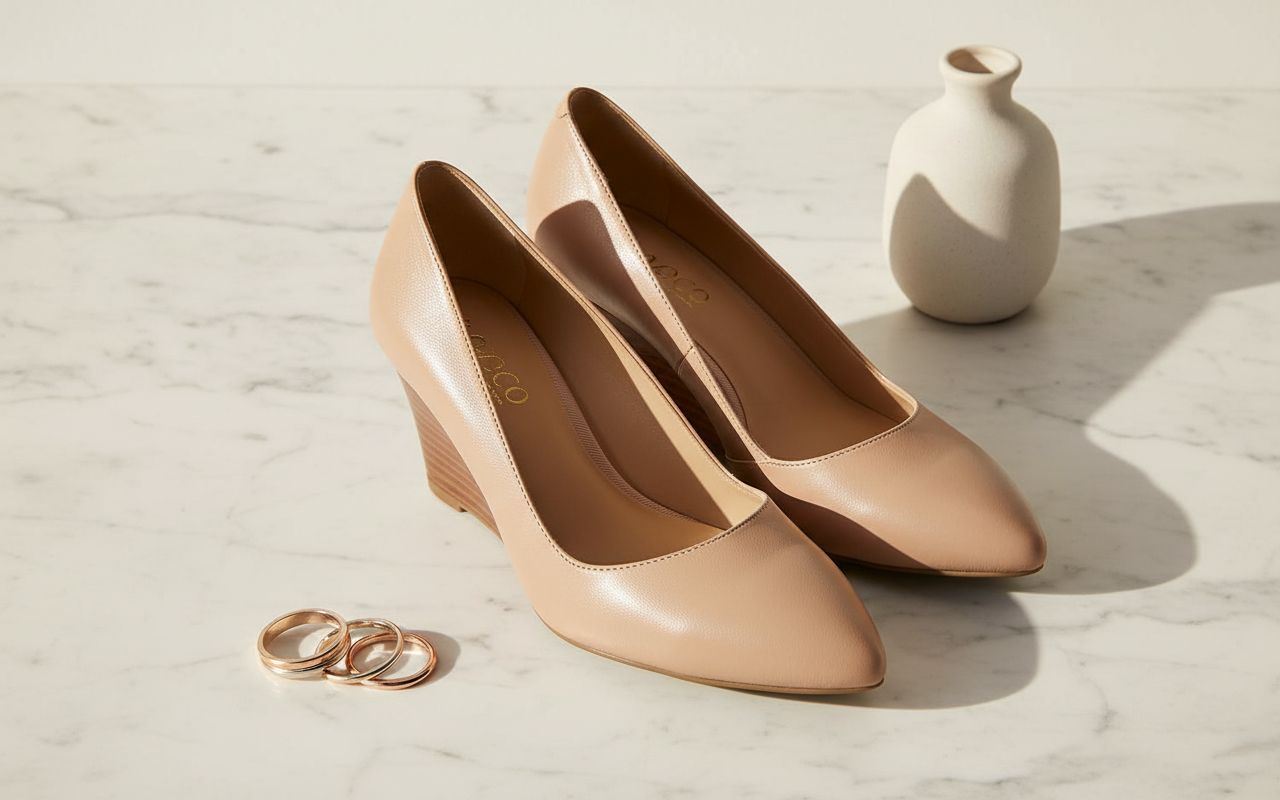 Classic neutral pump heel with polished finish, designed for work and casual wear — view 6
