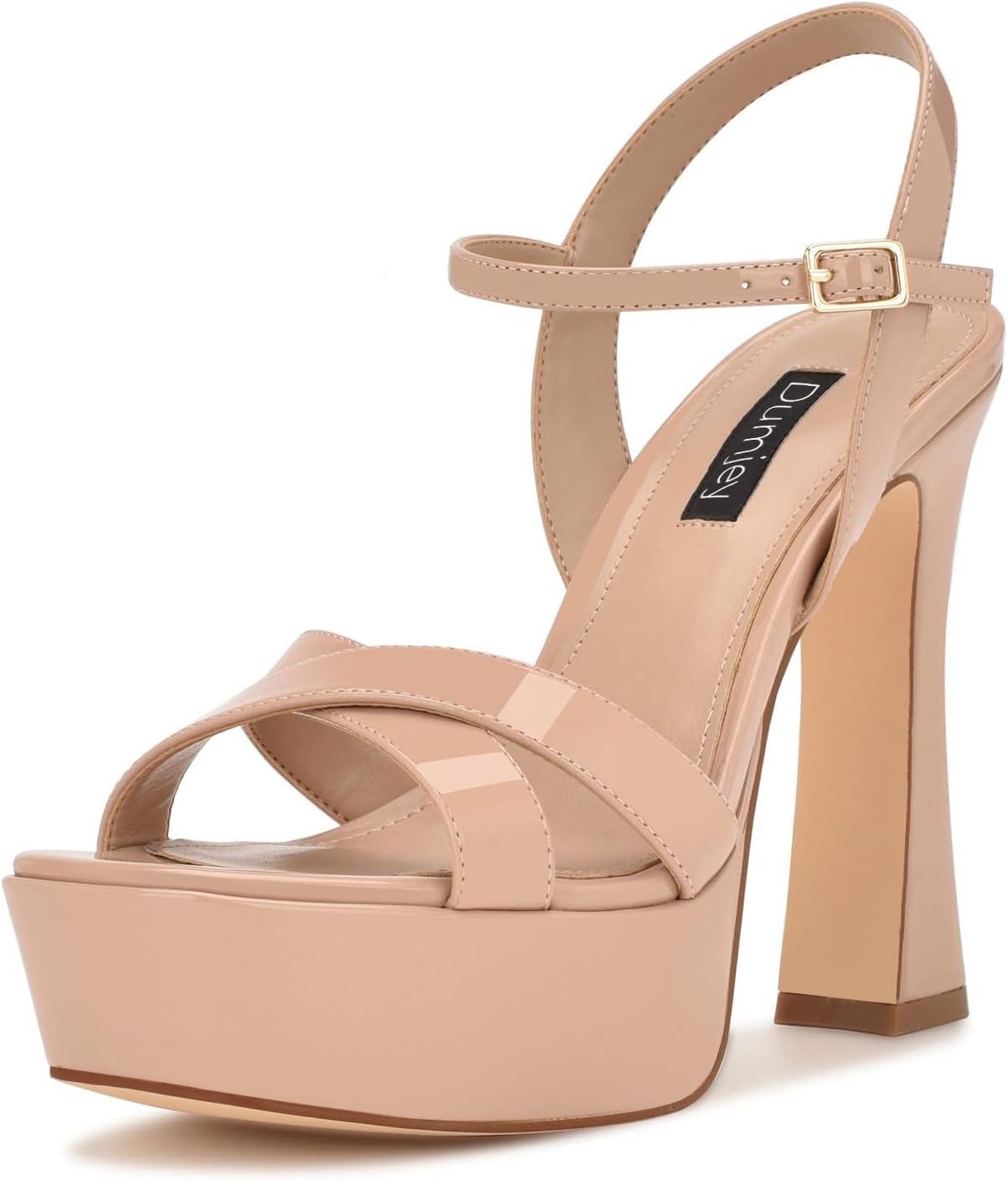 Neutral chunky platform heels with ankle strap, featuring a thick heel and supportive straps for date night or party wear — view 1