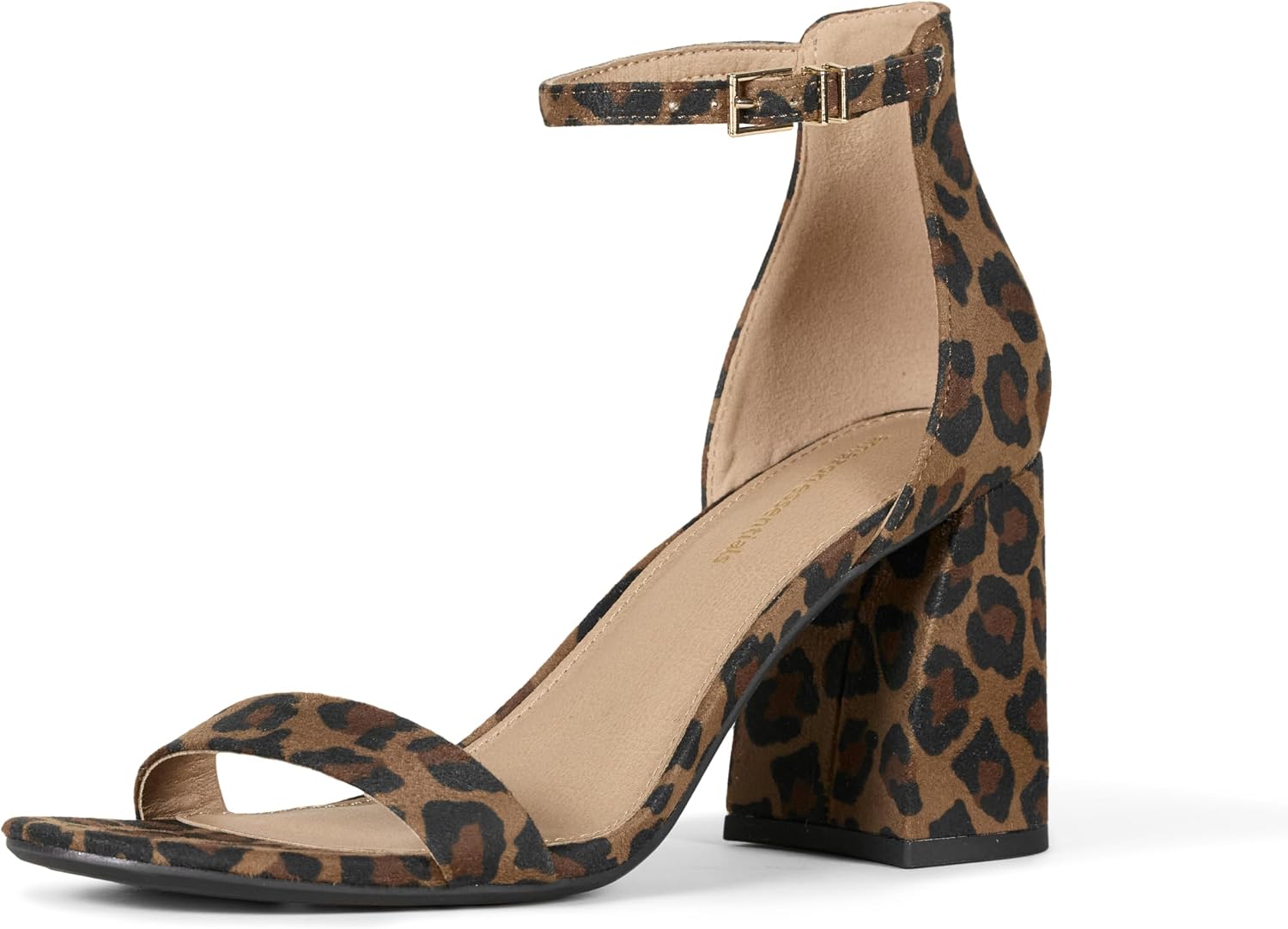 Neutral square heel sandals with minimalist design, displayed against a clean white background — front