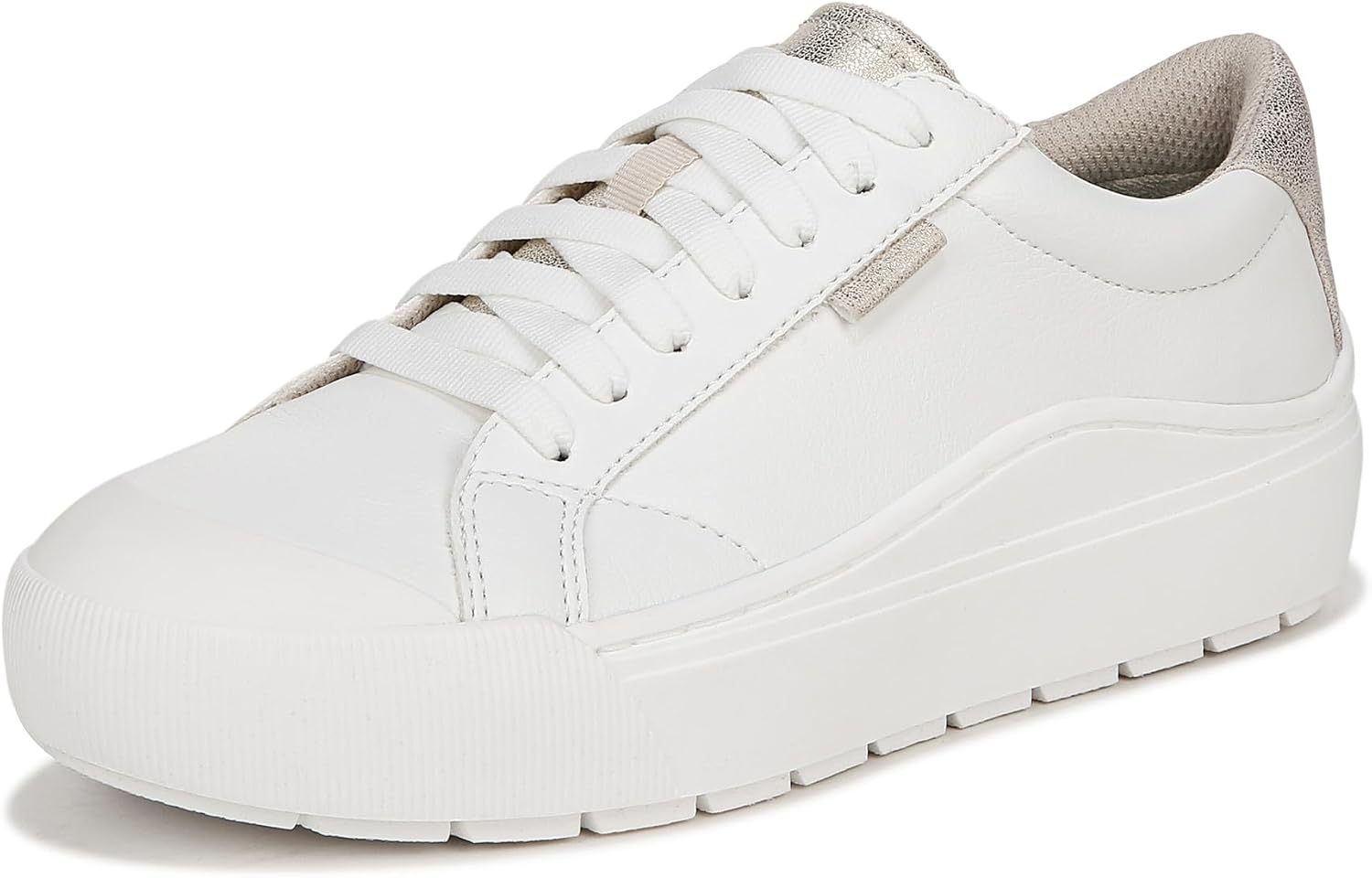 Pair of minimalist white sneakers with neutral tone, designed for casual wear and travel — front