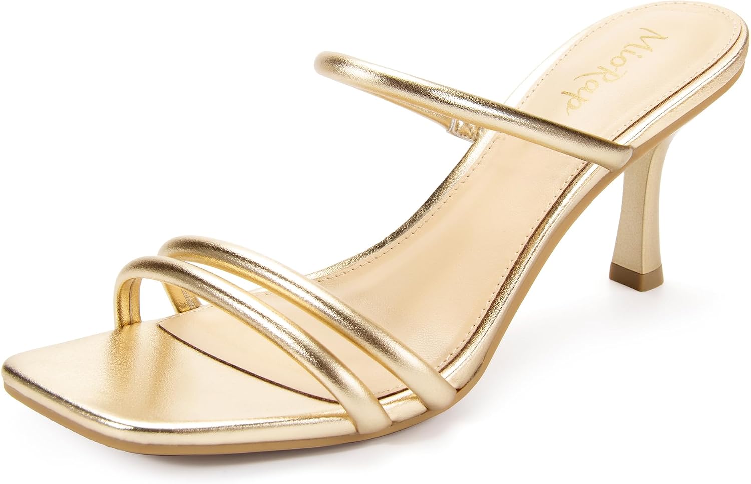 Neutral strappy square open toe heeled mules for women, featuring a glamorous design perfect for weddings and date nights — view 1