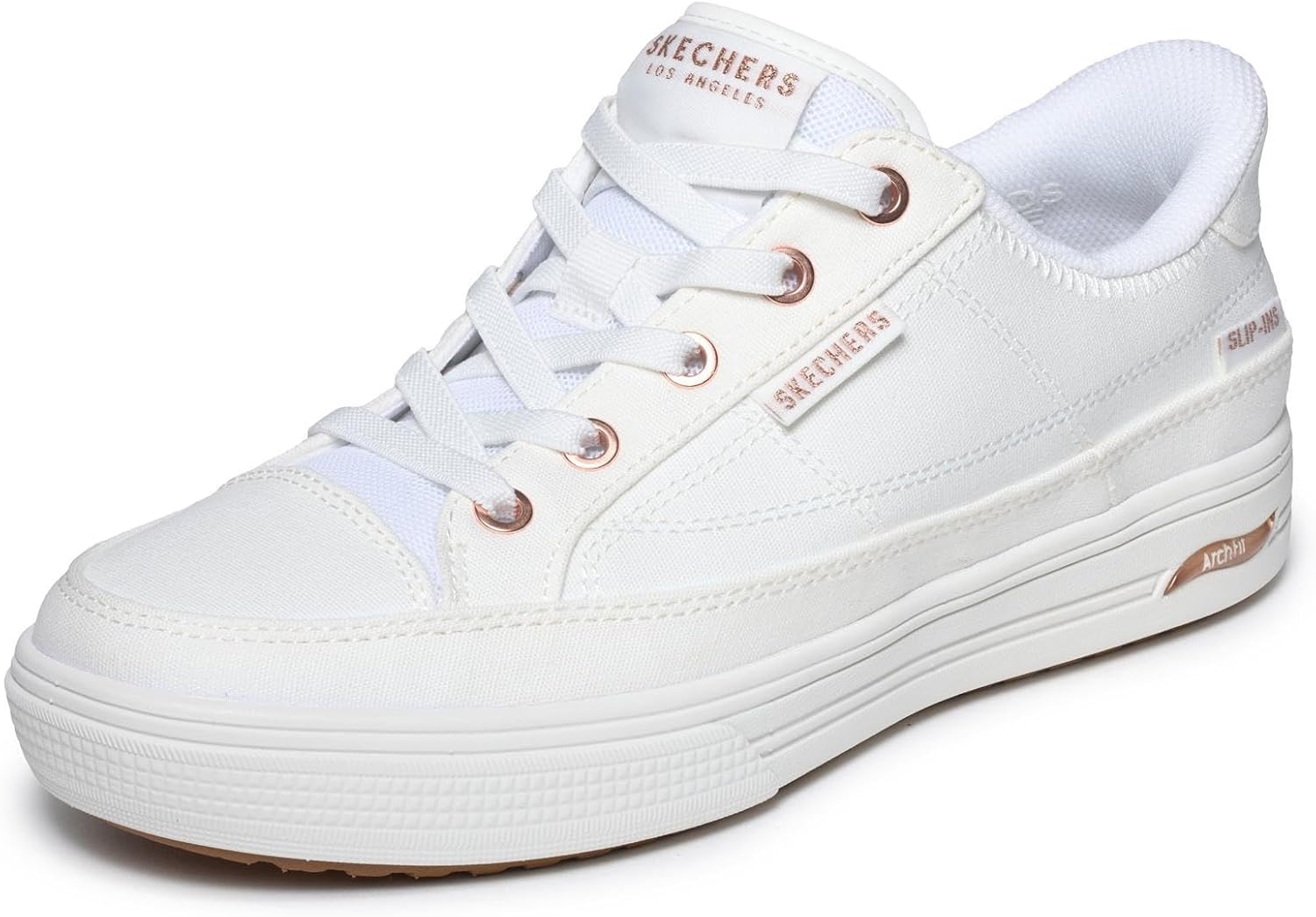 Skechers Arcade See Ya There casual sneaker in neutral multi-color, displayed from the side — front
