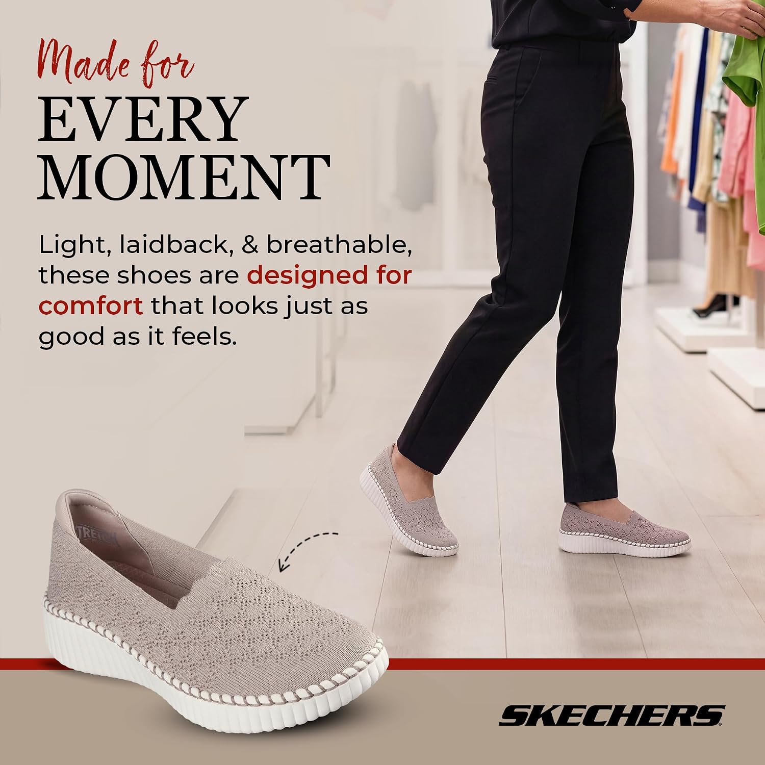 Pair of Skechers women's trainers in neutral color, featuring sporty design and everyday comfort styling for casual athletic wear โ view 2
