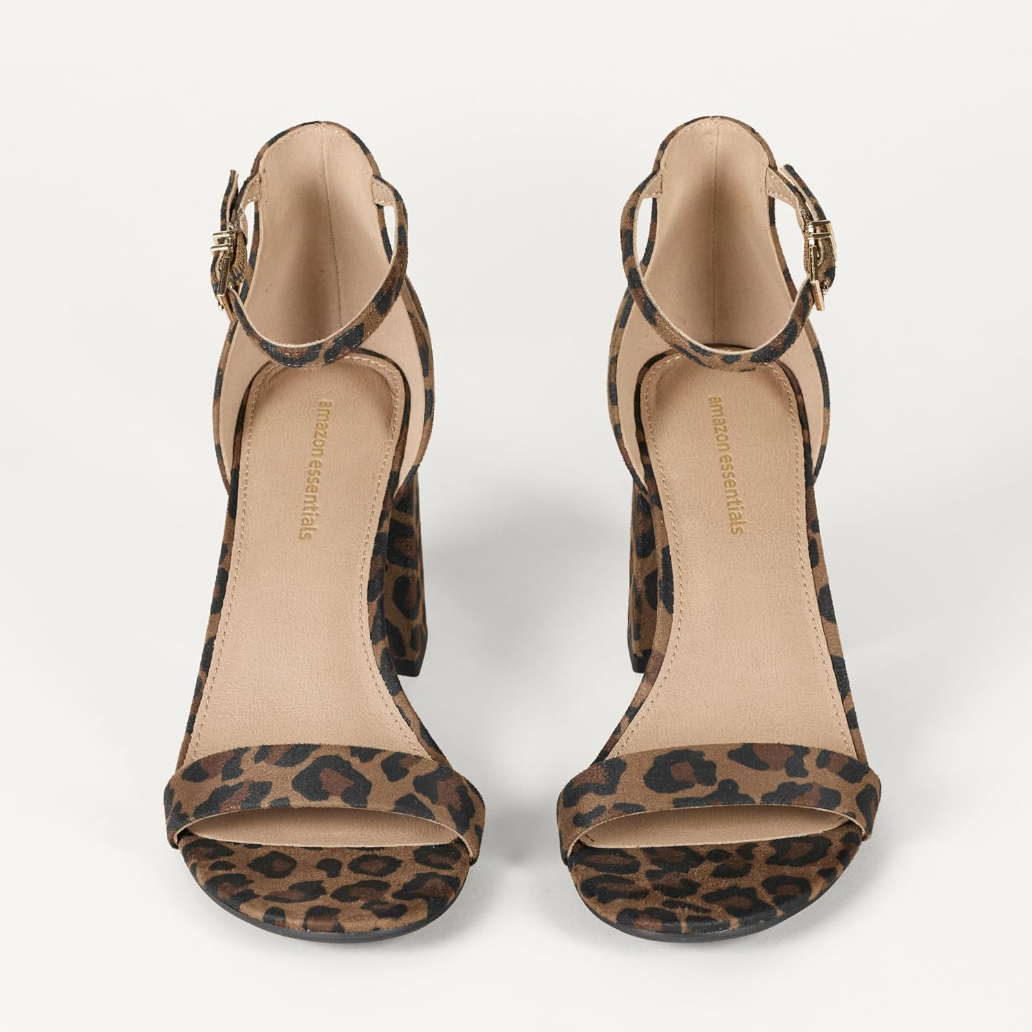 Neutral square heel sandals with minimalist design, displayed against a clean white background — detail