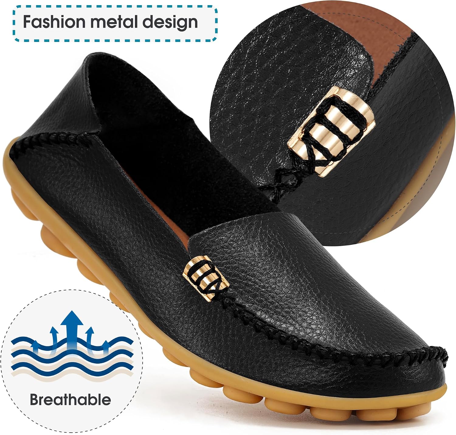 Pair of neutral minimalist slip-on loafers with cushioned insoles, shown from above on a white background โ detail