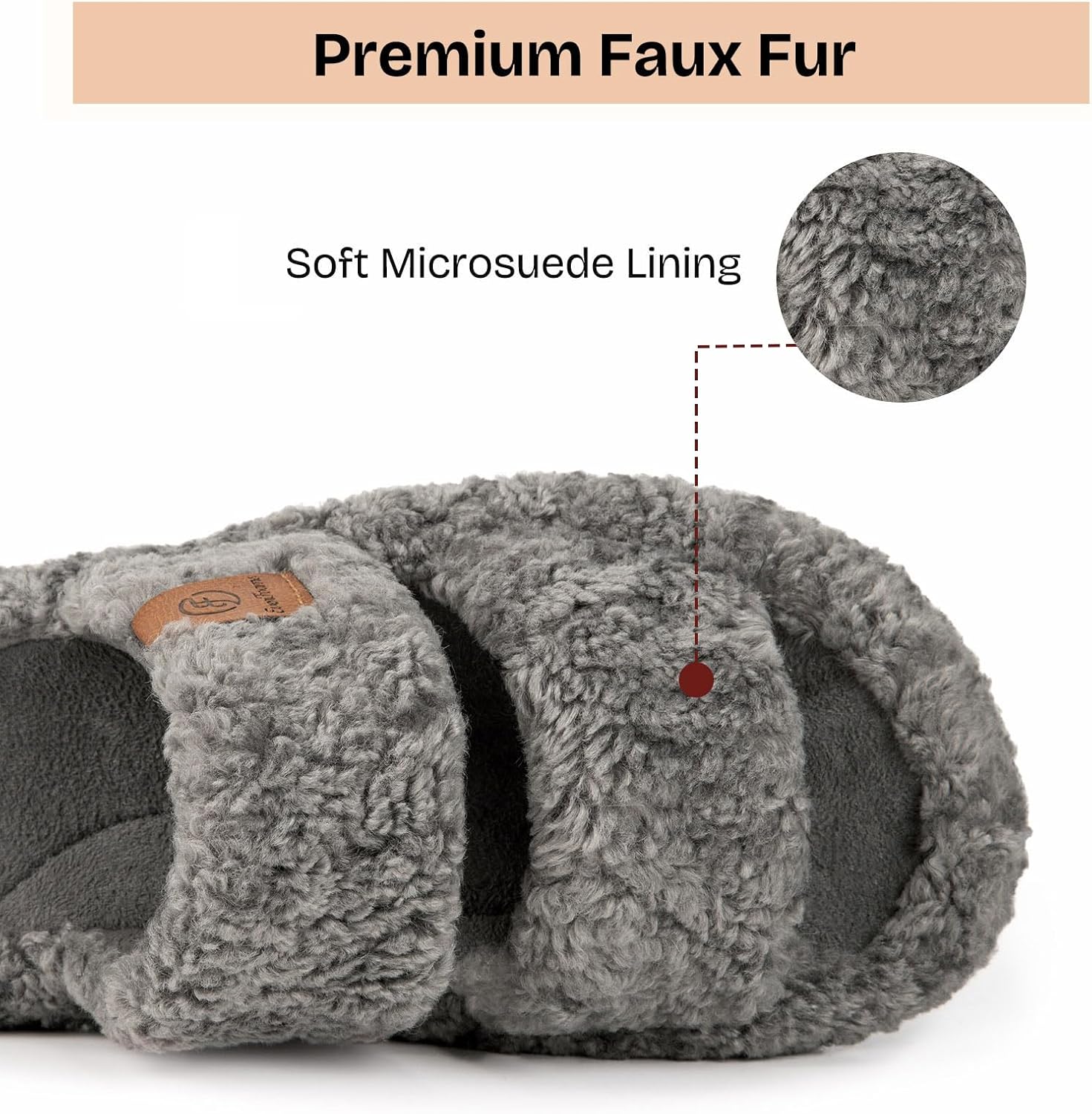 Neutral fuzzy open-toe memory foam slippers with soft cushioned soles for indoor wear — view 2