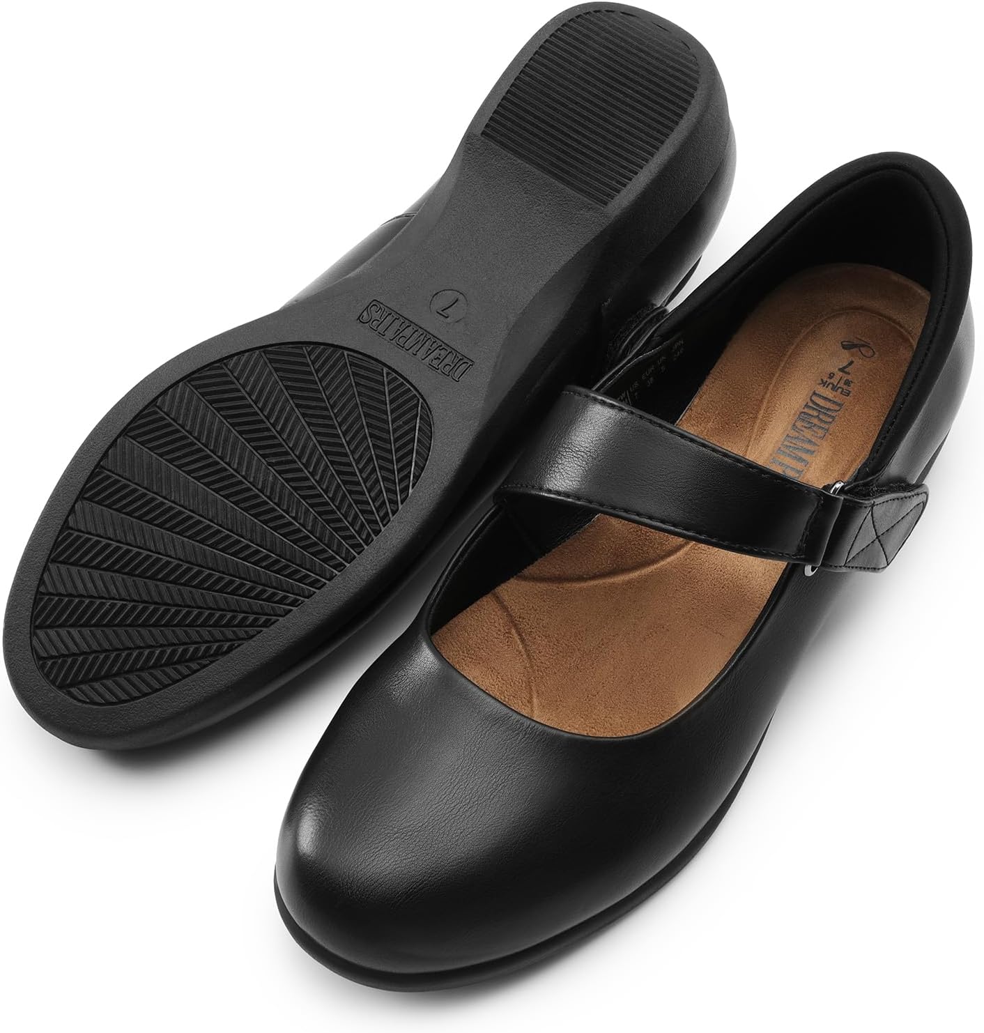 Black Mary Jane ballerina flats with round toe and comfortable fit, shown from the side โ view 2
