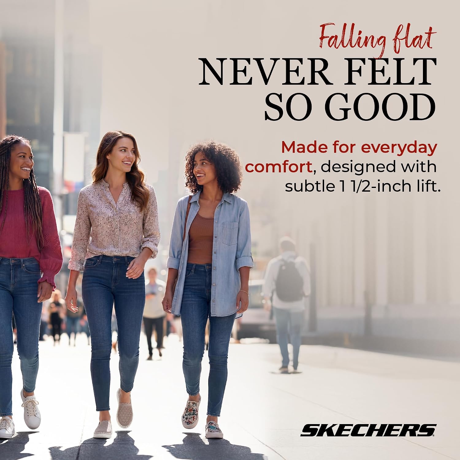 Pair of Skechers women's trainers in neutral color, featuring sporty design and everyday comfort styling for casual athletic wear โ view 3