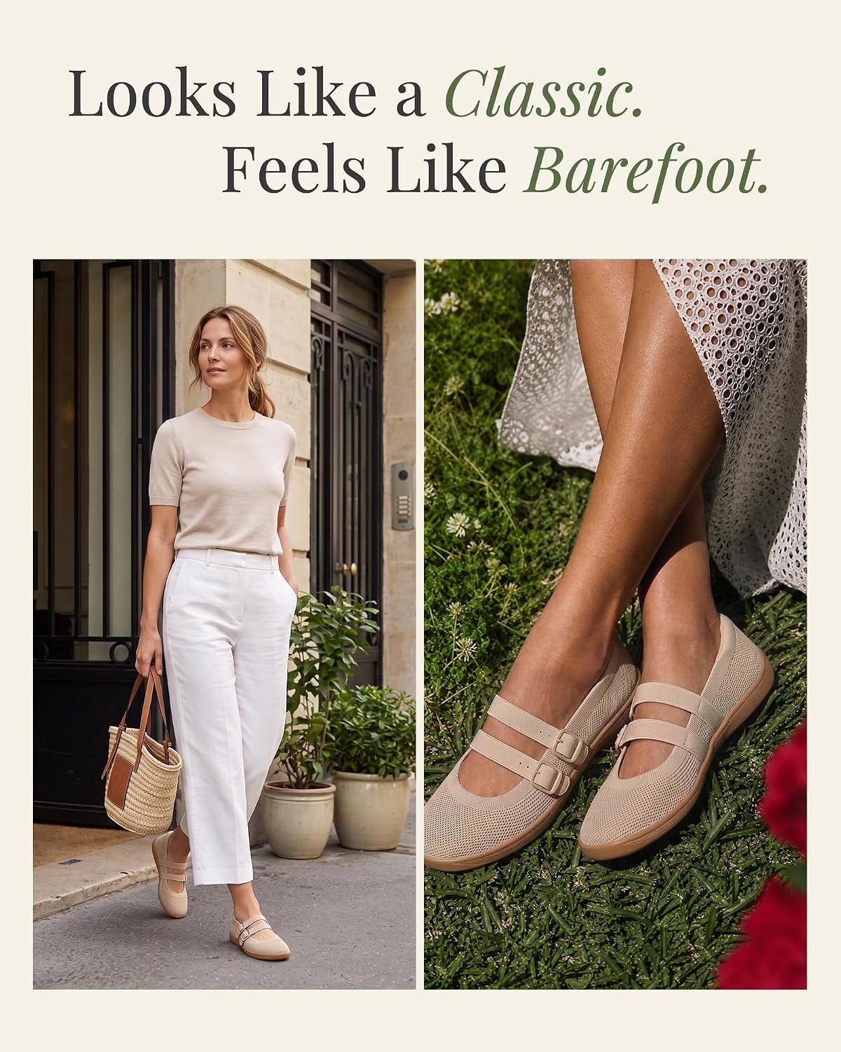 Neutral wide toe box mary jane flat shoes with zero drop sole, shown from the side — view 3