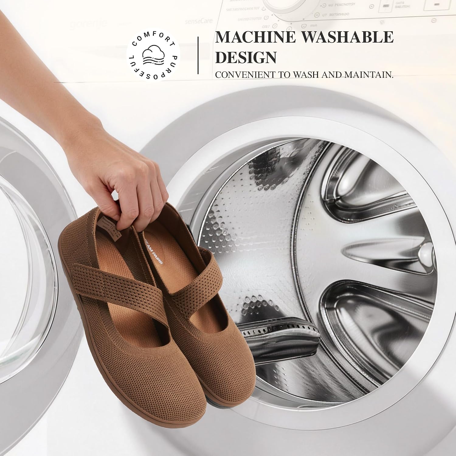 Neutral Mary Jane ballet flats with wide toe box, featuring classic design suitable for work and casual occasions โ view 5