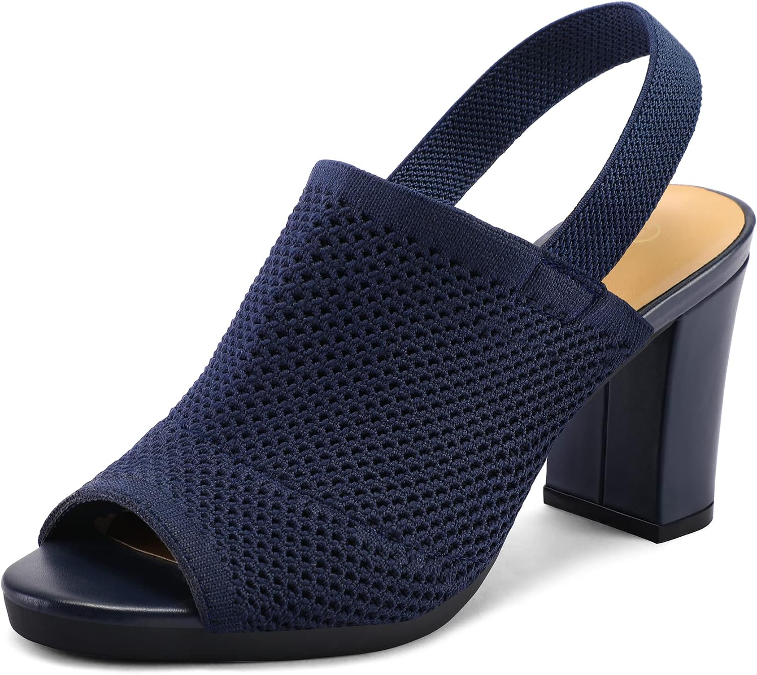 mysoft Women's Knit Peep Toe Sandals Elastic Slingback Chunky Block Heels