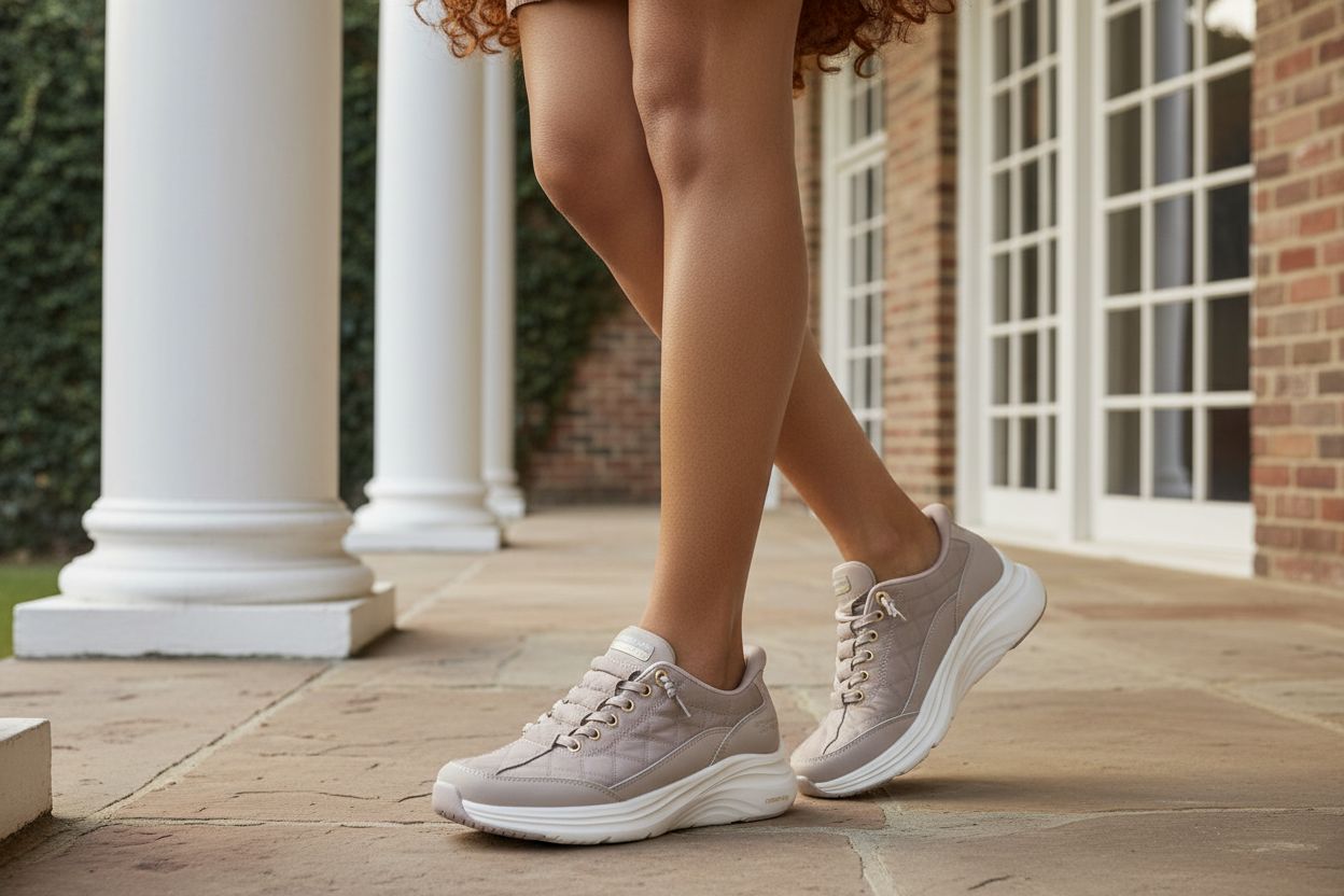 Skechers women's neutral athletic sneaker with cushioned sole, designed for casual and travel wear โ view 1