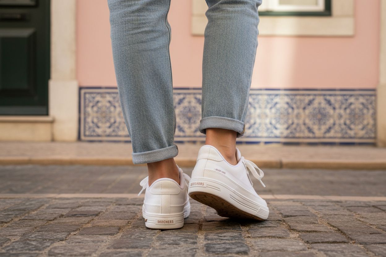 Skechers Arcade See Ya There casual sneaker in neutral multi-color, displayed from the side — view 2