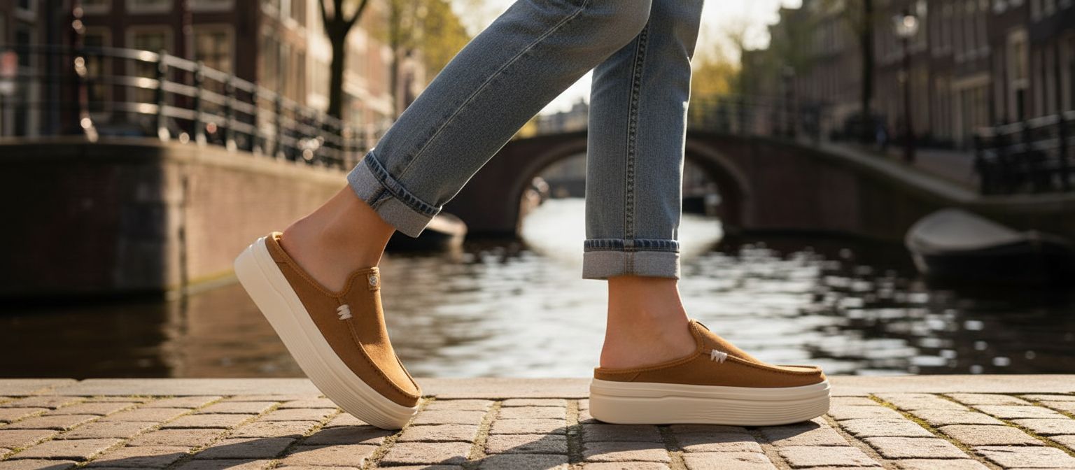 Neutral suede platform mule loafer with slip-on design and minimalist style — view 3